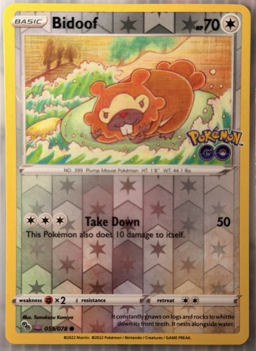 Pokémon TCG Unpeeled Bidoof Ditto Card Pokemon Go 059/078 Near Mint