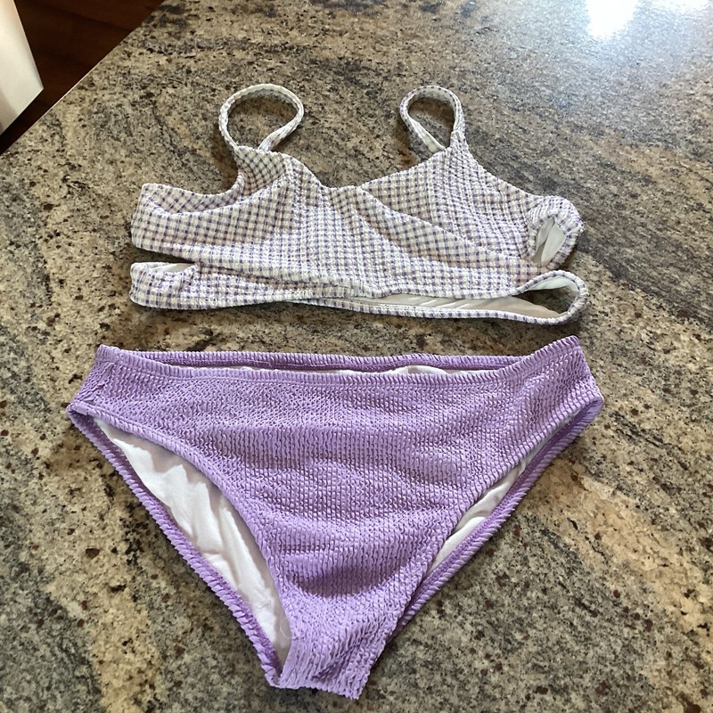 Youth Girls Miken Swim 2 Piece Purple Bathing Suit Size 14 W/Adjustable Straps