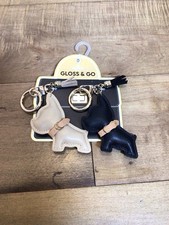 Set of 2 French Bulldog Keychains Puffy Dog Bag Charm Black Tan Tassel NWT