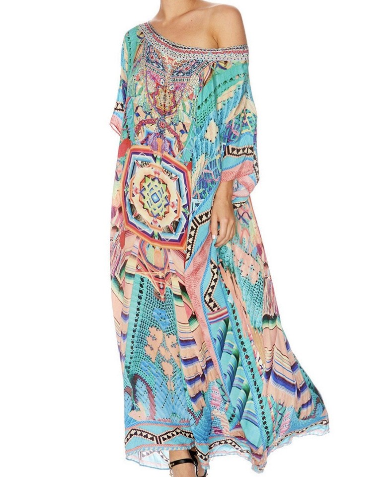 Camilla Hung Up On You Long Round Neck Kaftan Silk Maxi One Size