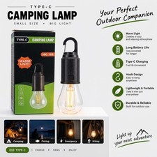 LED Camping Light Bulb USB C Rechargeable Hanging Tent Lantern Warm Lamp Outdoor
