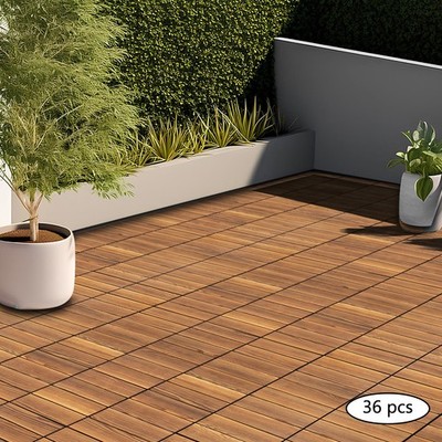 Brown Hardwood Interlocking Patio Deck Tiles Wood Flooring DIY Outdoor 12''x12''