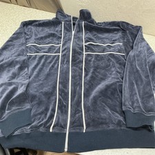 Stussy Jacket Mens XL Navy Blue Velour Track Full Zip Y2K Vintage