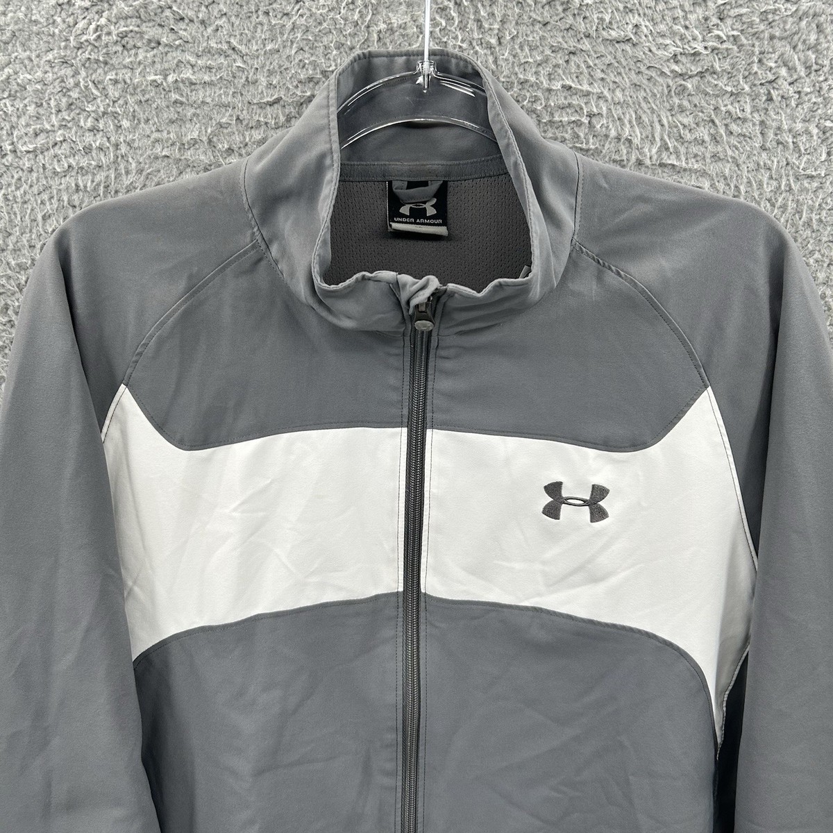 Under Armour Jacket Mens Large Gray White Color Block Bomber Outdoor Golf Coat * View 3