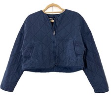 Zara Jacket Womens M Indigo Blue Cropped Full...