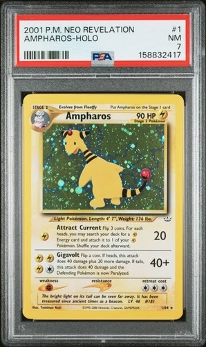 2001 POKEMON NEO REVELATION #1 AMPHAROS-HOLO PSA 7