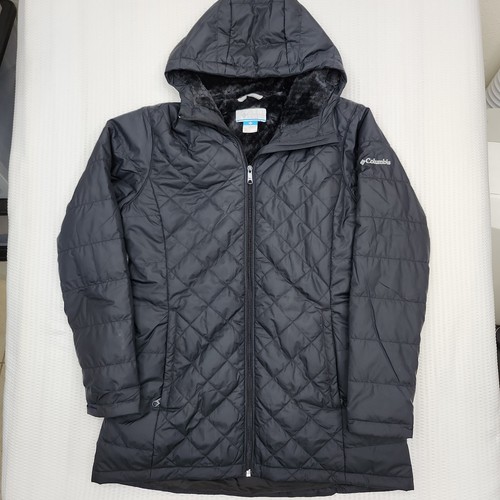 Columbia Womens Large Black Hooded Down Puffer Jacket Parka Coat B1179