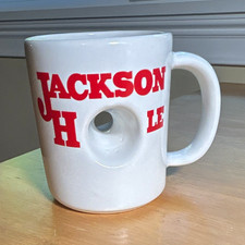 Jackson Hole White/Red Ceramic & Porcelain Mug 10 oz Handle Made in USA