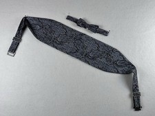 Vtg ART DECO CUMMERBUND BOW TIE SET Silver Gray TUXEDO Prom Formal Wedding TUX