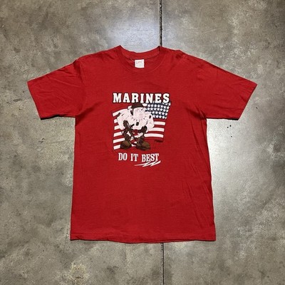 Vintage 80s Marines T Shirt Men L Red USMC Bulldog Chesty Flag Graphic USA Ebert