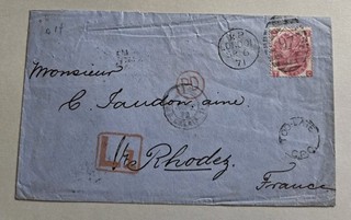 GB QUEEN VICTORIA SG 103 3D ROSE PL 6 USED ON COVER TO FRANCE TOO LATE G.P.O