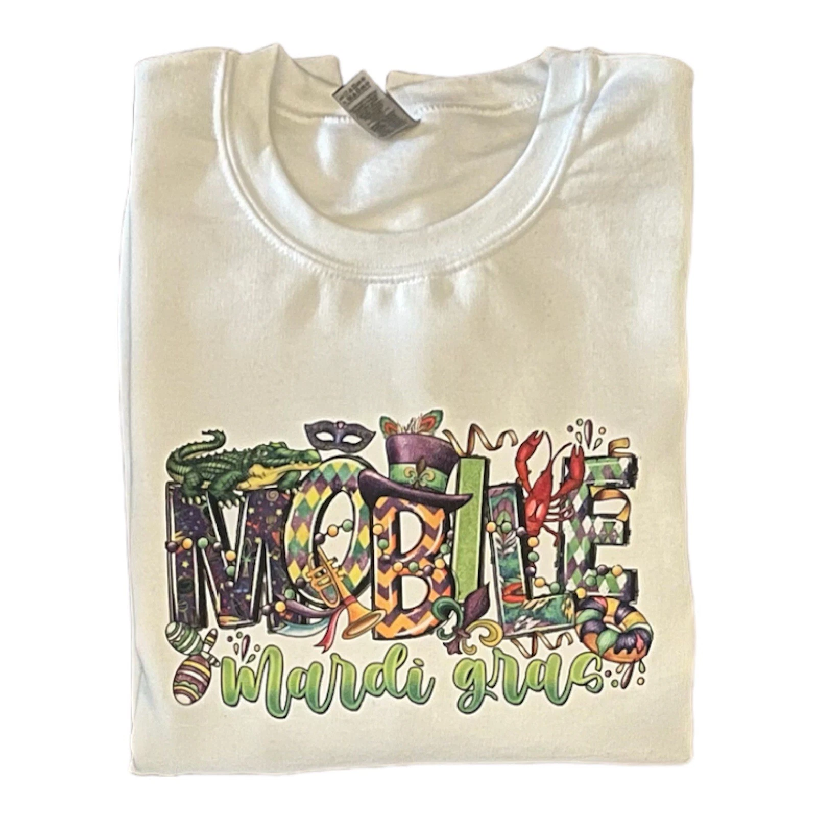Unisex Large Crew Neck Sweatshirt “Mobile Alabama” Parade~Beads~Mardi Gras~Mask