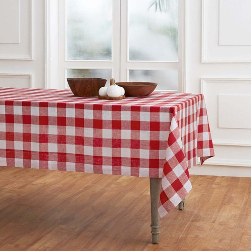 Solino Home 100% Pure Linen Tablecloth for Summer Kitchen Dining - Buffalo Check - Picture 38 of 80