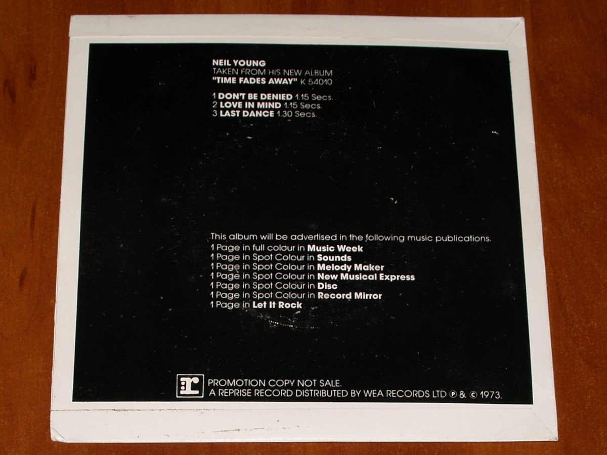 NEIL YOUNG TIME FADES AWAY *RARE* WHITE B-SIDE LABEL 7