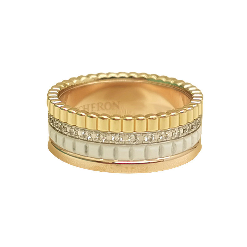 Boucheron Quatre White Sm Ring 18k tri-colour white ceram diamond, 47 (104732)