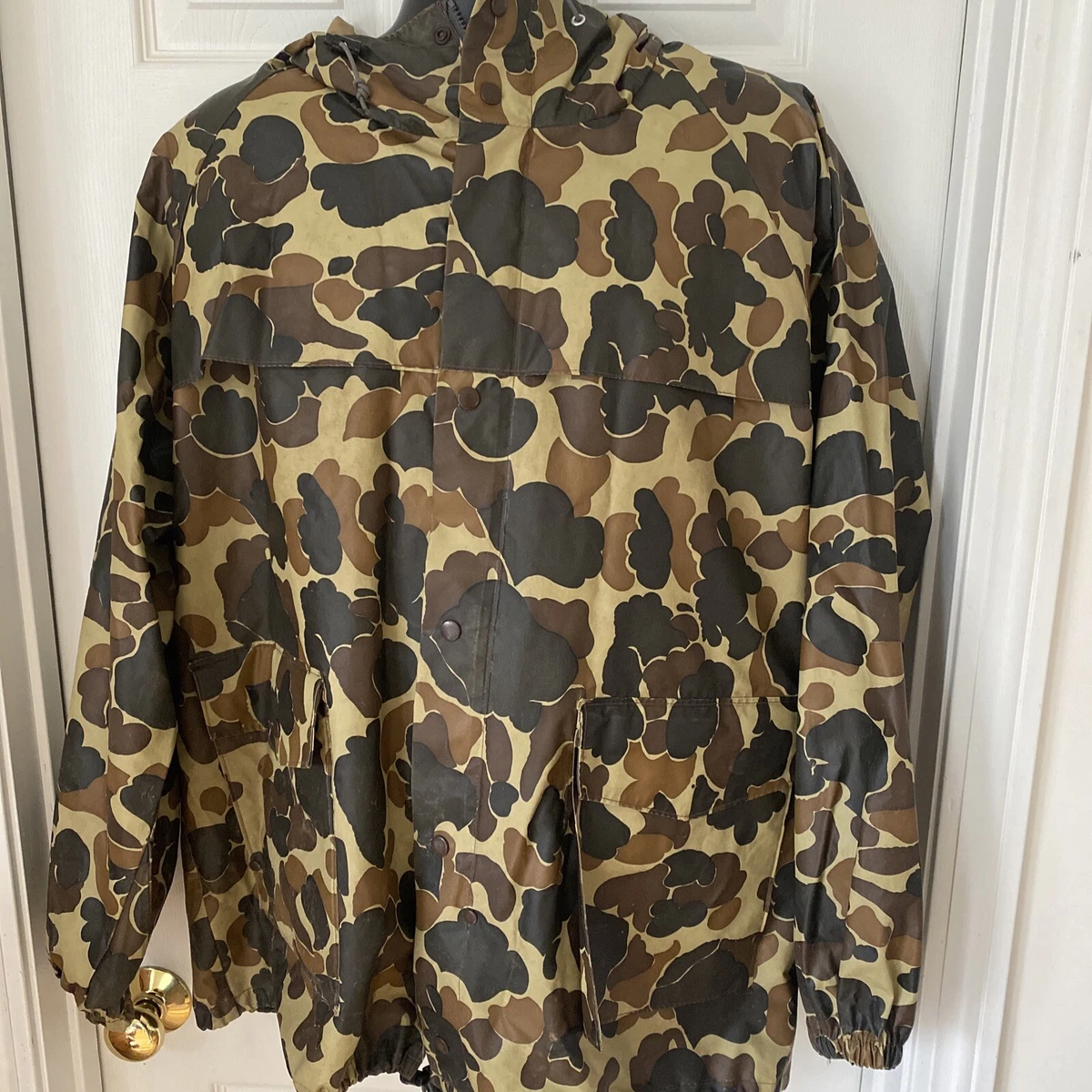 Vintage LL Bean Duck Camo Hunting Rain Jacket Hooded Parka Xlarge