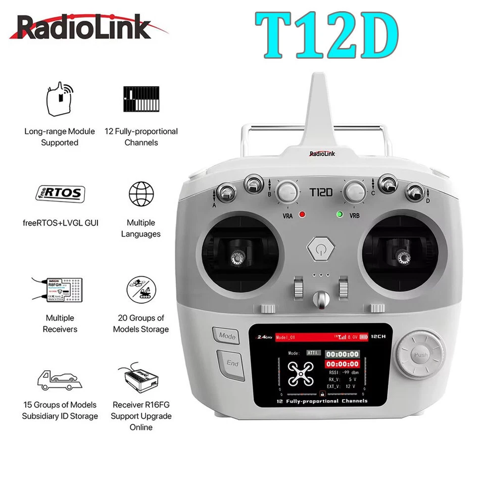 RadioLink T12D 12 Channels RC Transmitter 2.4GHz with R16F Receiver Left Hand - Image 2 of 4