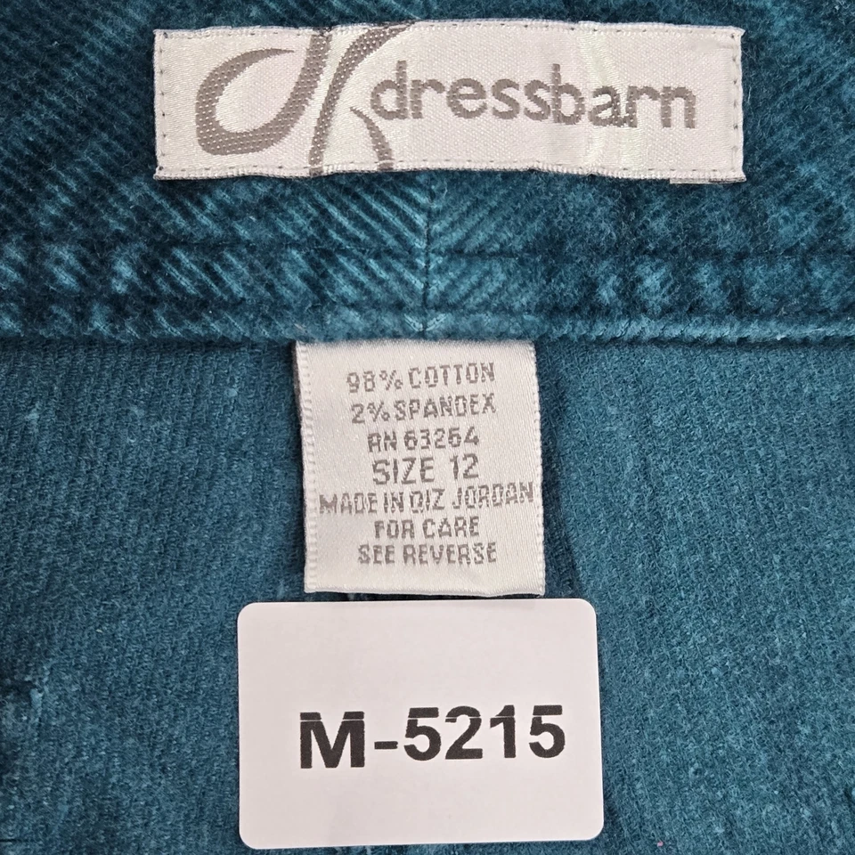 Dressbarn Women Pants 12 Teal Corduroy Button 30" Inseam Cotton Spandex - Image 2 of 4