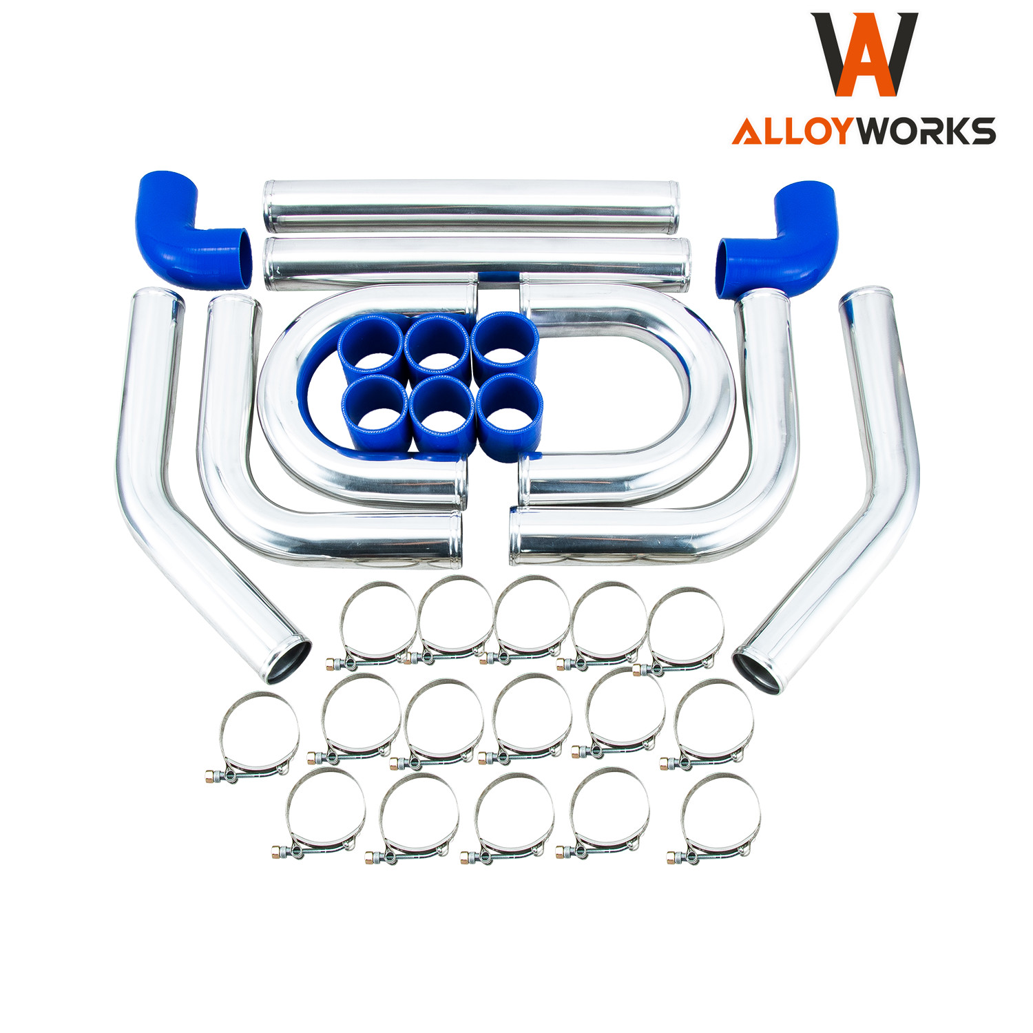 2.5in 64mm Universal Aluminum Intercooler Turbo Pipe Kit with Blue Hose