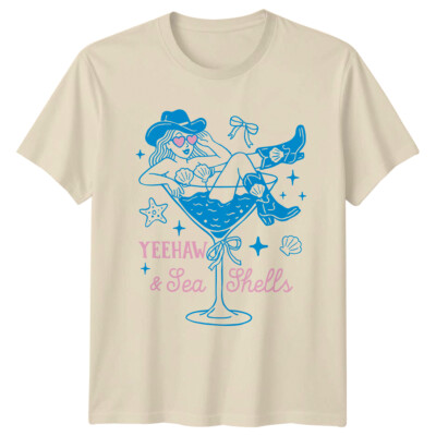 Yeehaw & Sea Shells Beach Herren T-Shirt Damen Tee Western Grafik Unisex Top