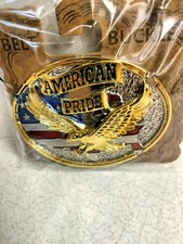 Patriotic American Pride Eagle in flight, with U.S Flag metal belt Buckle, New 