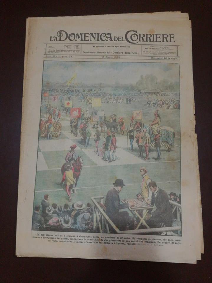 La Domenica del Corriere 1923 N23 Partita a Scacchi - Corteo sul Po Beltrame