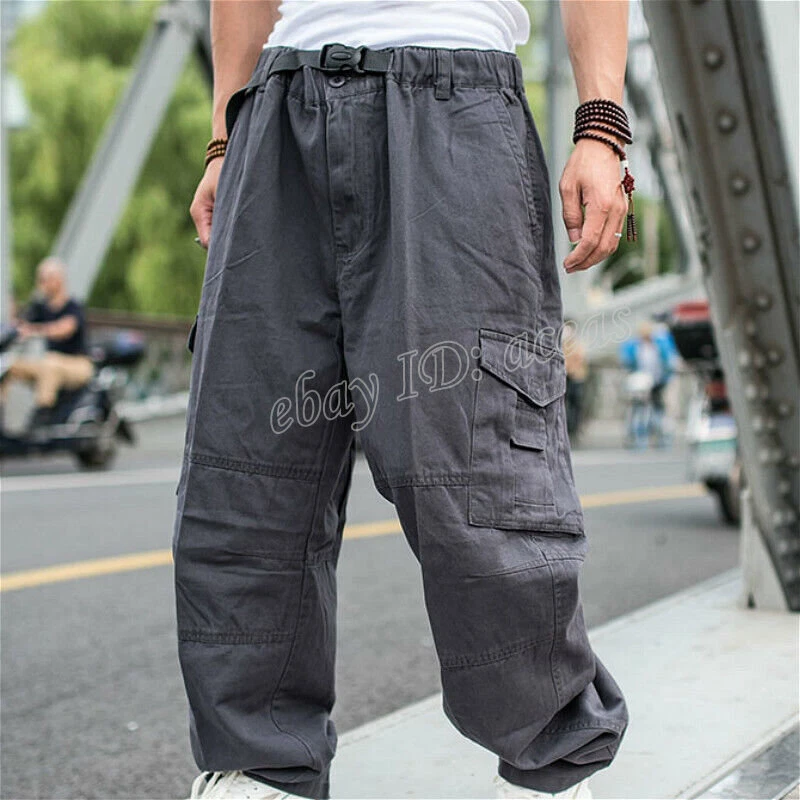 Hot Men Baggy Pants Loose Cargo Trouser Hip Hop Pocket Dance Casual Big Size