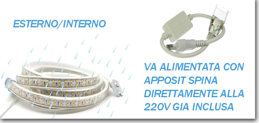 STRISCIA LED STRIP DOPPIO LED 5050 3014 INTERNO ESTERNO 220V BOBINA 1MT A 100 MT - Immagine 4 di 4