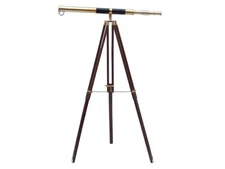 39" Nautical Brass  Marine Navy Double Barrel Telescope With Wooden Tripod Stand