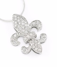 French Inspired Flower- Fleur De Lis Pendant- Sterling Silver with CZ | **New!!!