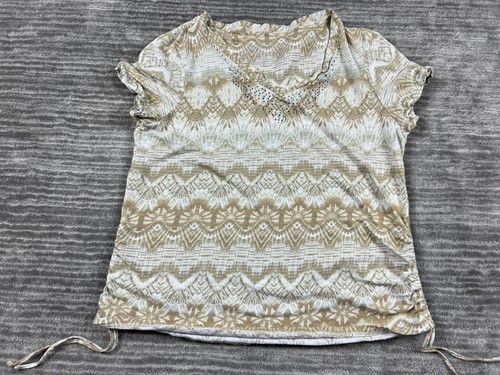 Gloria Vanderbilt Top Womens Medium Brown Rhinestones V-Neck Beaded Casual - 第 1/9 張圖片