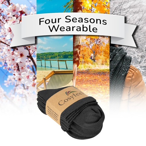 Cosyfeel® Women Loose Diabetic Crew Socks 4-Pack Bamboo Durable Seamless Toe - Picture 61 of 96