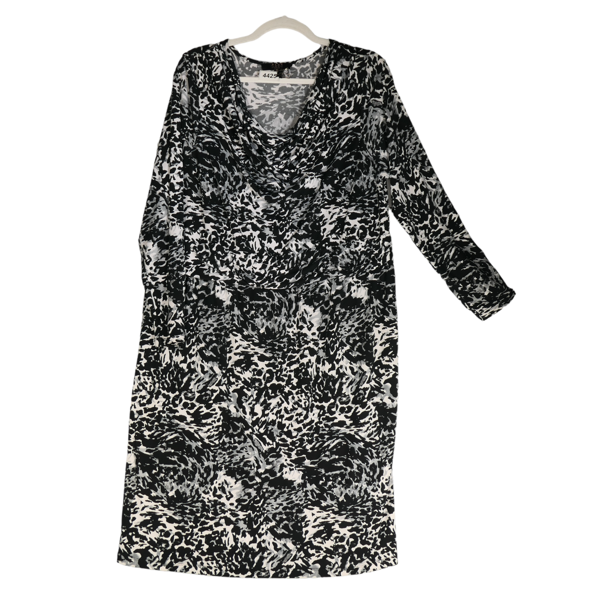 Alex Marie Dress Womens Size 1x Black White Gray Drape Neck Slinky Stretch  | eBay