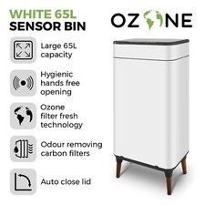 Image of Tower Ozone Sensor Bin with Legs, Large 65L, Hands Free, White, T938022WHT