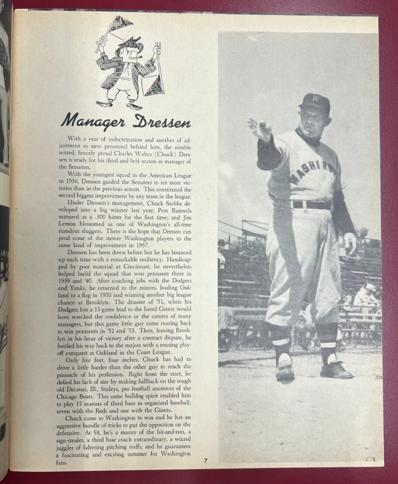 1957 MLB Official Year Book Washington Senators VTG E. Yost/C. Dressen (FINAL)! - Image 2 of 3