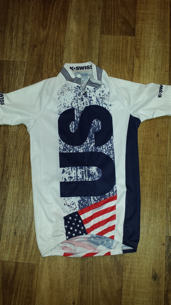 K-Swiss USA Kwick Dri White Red Blue Short Sleeve Cycling Jersey Womens  Small