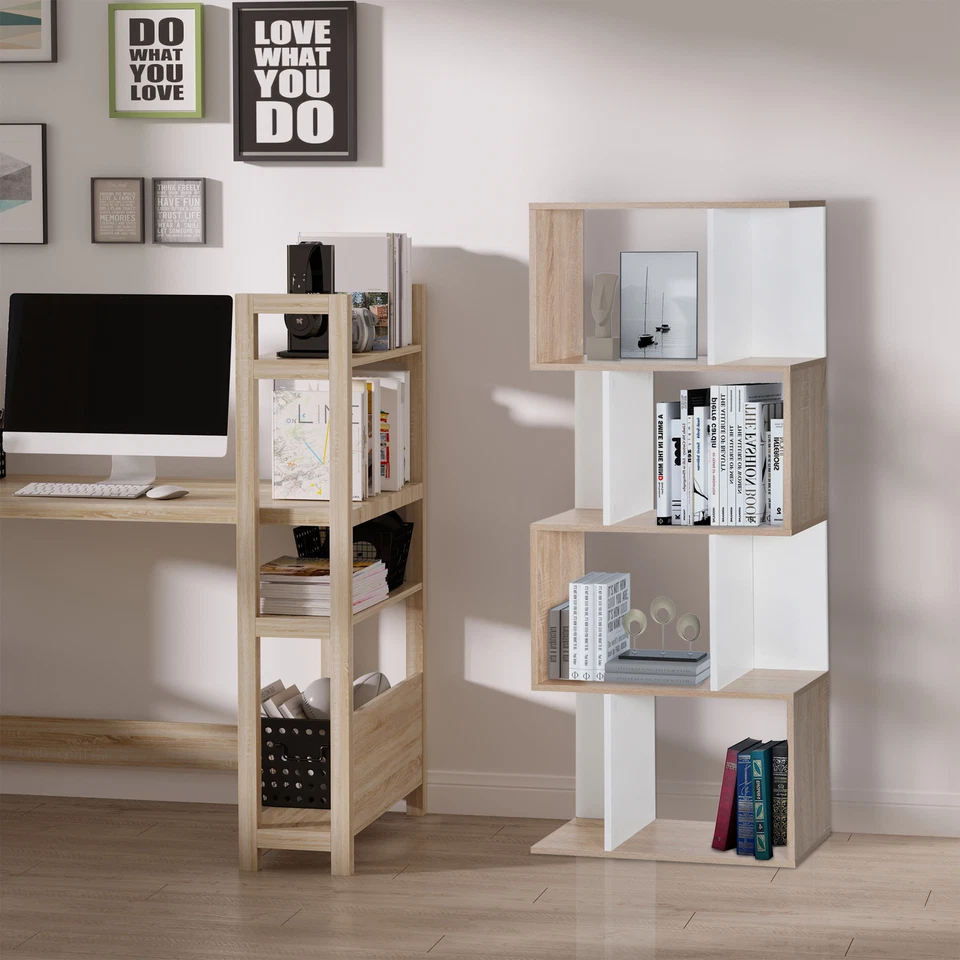HOMCOM Libreria Design Moderno a 4 Ripiani 60x24x148cm Bianco e Legno Naturale - Immagine 3 di 4