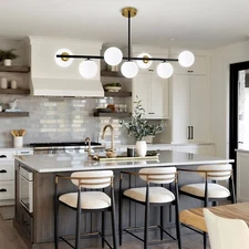 7 - Light Kitchen Island Modern Linear Chandelier With Glass Globe 38in