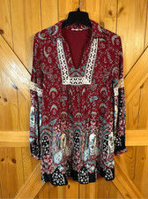 Entro Anthropologie Boho Lace Tunic Shift Dress Red Floral Women Small (0948)