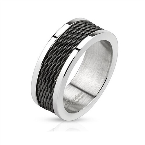 Мужское кольцо из нержавеющей стали Мужское кольцо из стального троса Многожильная цепная инкрустация