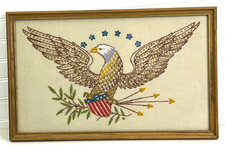 Vintage Framed Patriotic Eagle Hand Stitched ...