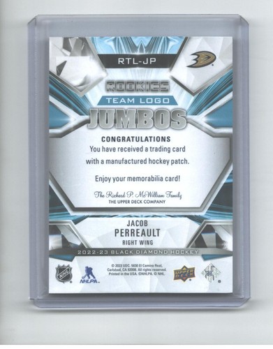 2022-23 Black Diamond Rookie Team Logo JUMBO PATCH #RTL-JP Jacob Perreault RC - Picture 2 of 2