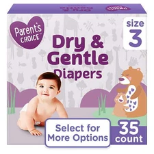 Parent's Choice Dry & Gentle Diapers, Disposable Baby Diapers, Size 3, 35-210 Ct