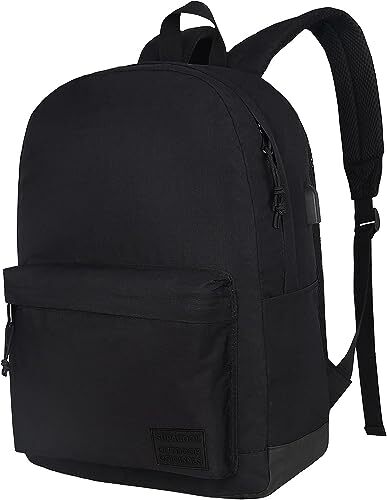 SUPACOOL Lightweight Casual Laptop Backpack with USB Charging Port Full Black