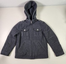Urban Republic Boys Charcoal Military Jacket W/ Hood Quilted Lining Size S 7/8