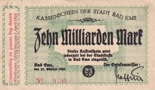 Ems - Stadt - 10 Milliarde Mark - N&deg; (Strich) KN 4st - Keller 1354.a.