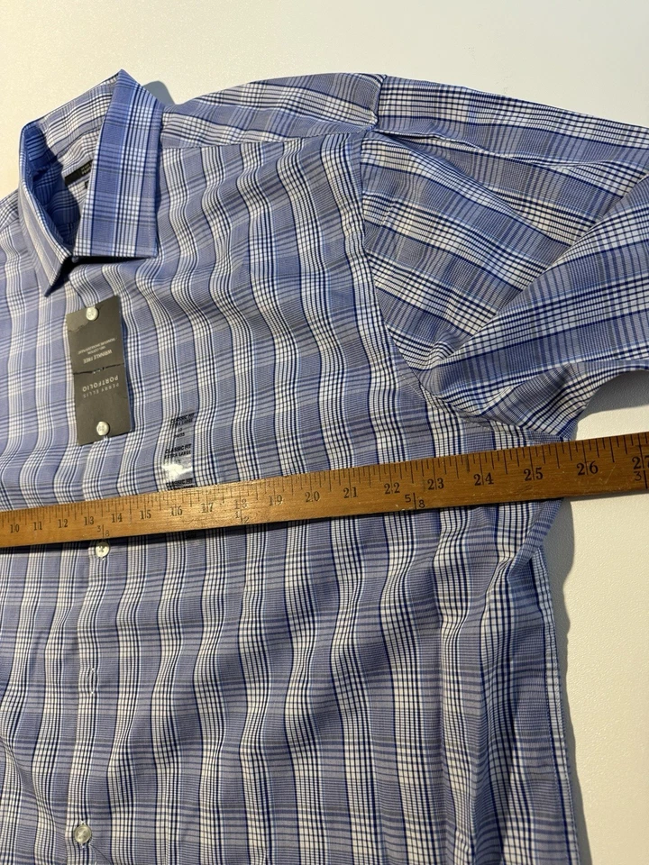 NWT PERRY ELLIS PORTFOLIO NO WRINKLE CLASSIC DRESS SHIRT BLUE PLAID 17 34/35 - Image 4 of 4