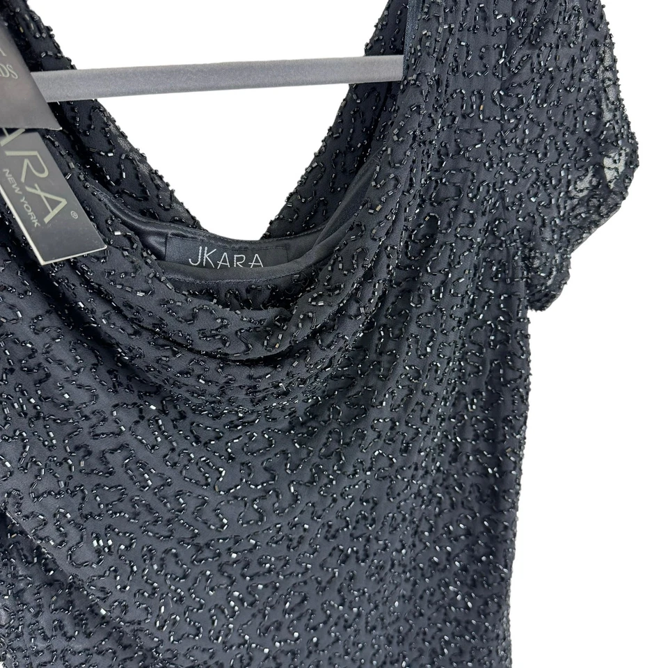 Jkara NWT Black Beaded Drape Neck Cap Short Sleeve Lined Blouse Size S - Image 3 of 4