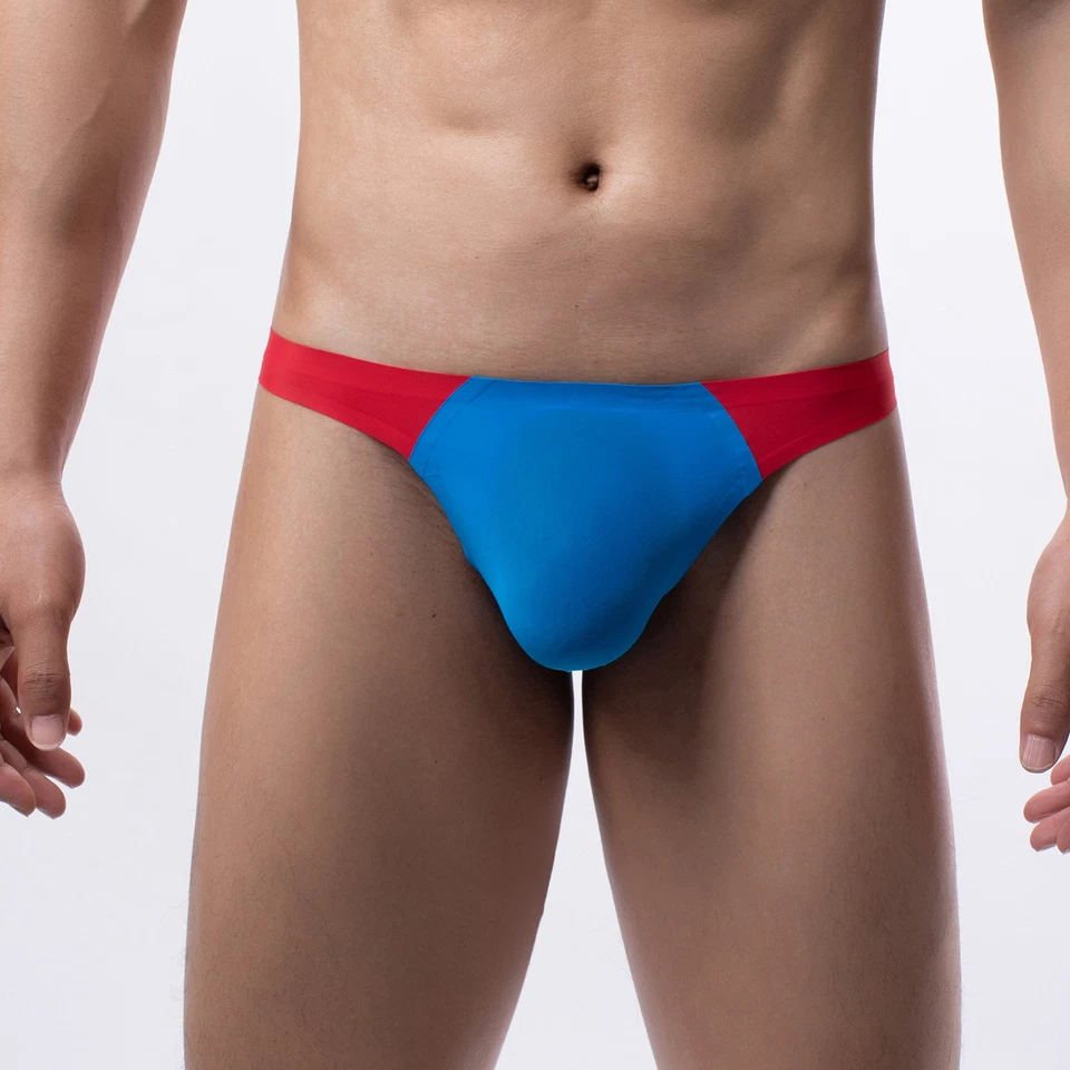 Men String Thong See-Through Sexy T-Back Underwear Briefs Panties Patchwork - Image 2 of 4