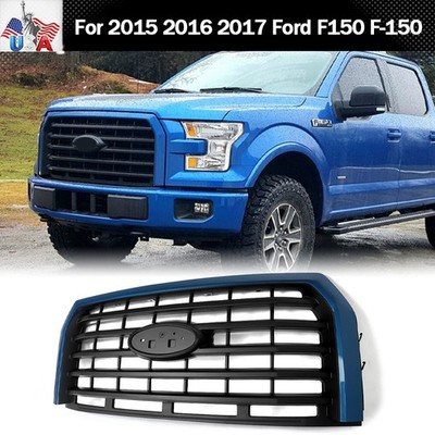 For 2015 2016 2017 Ford F150 F-150 Front Bumper Grille Matte Black&Blue Flame